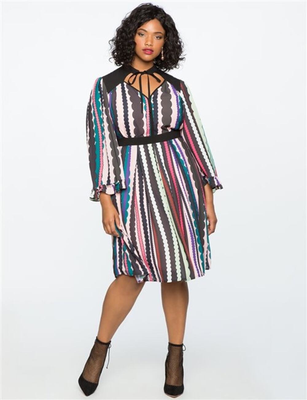 Eloquii Multi Stripe Midi Dress Size 22 Plus Size Long Sleeve Chrissy Metz Style